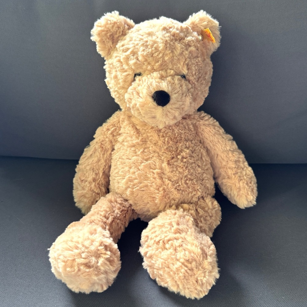 Steiff Jimmy Teddy Bear Bean Bag Plush, 12", Button in Ear Soft Light Brown